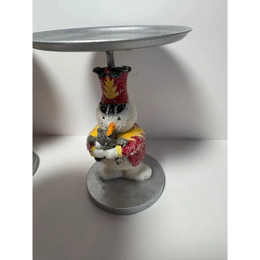 Set of 4 Snowman Nutcracker Candle Holders Silver Red Holiday Christmas Decor